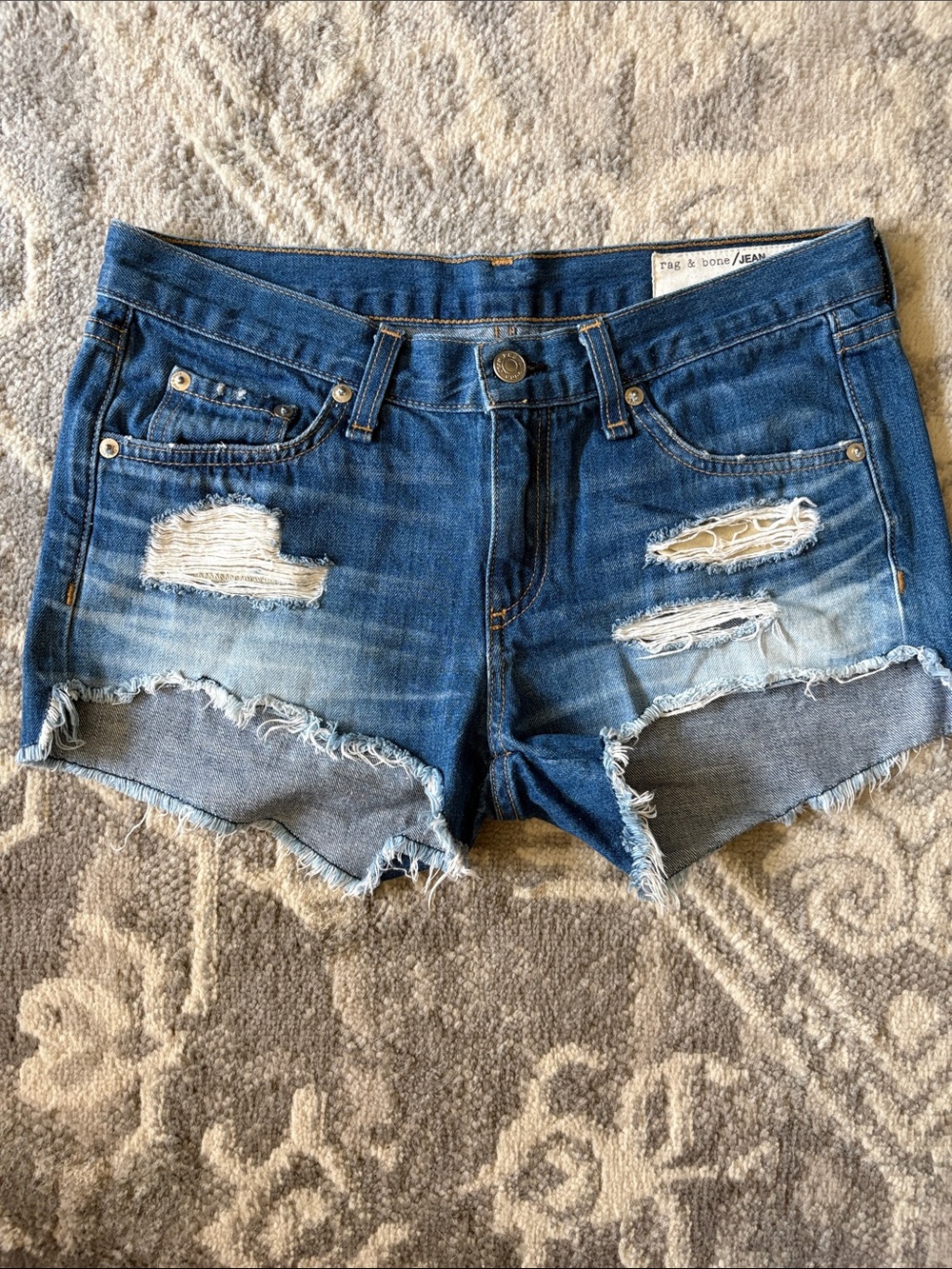 rag & bone Blue Distressed Cutoff Denim Shorts